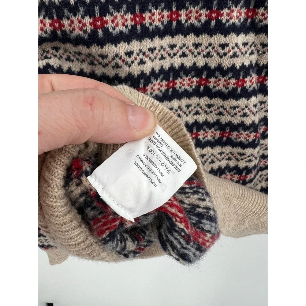 J.Crew Fair Isle Lambswool Sweater Men's M Tan Navy Red Nordic Crewneck